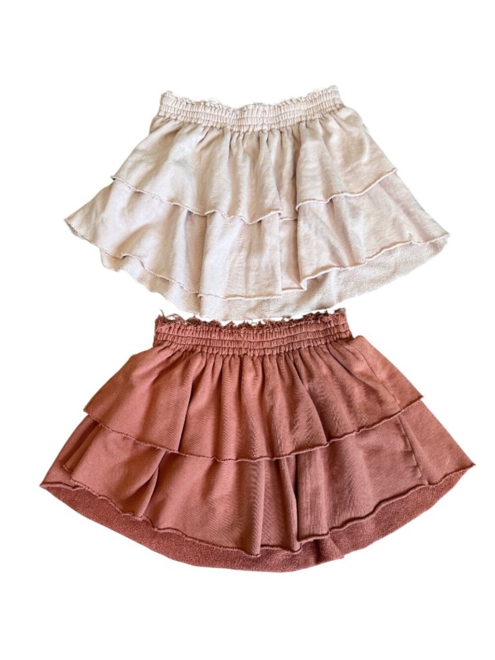 Lot of 2 Aerie Tiered Ruffle Mini Skirts Pink Orange Size Medium 100% Cotton